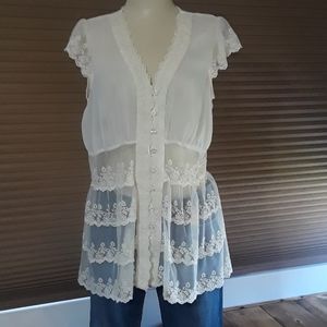 Sheer cream color peasant blouse
